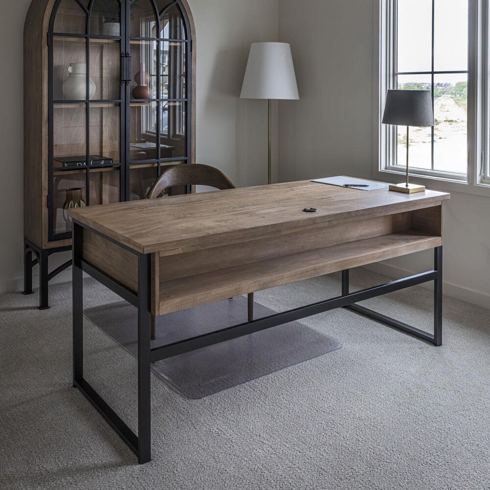 Ashley Montia 67&quot; Writing Desk in Light Brown and Gunmetal Gray, , large