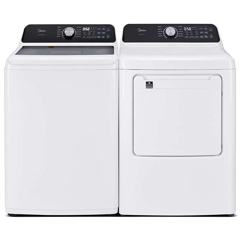 Midea 4.5 Cu.Ft. Smart Top Load Washer and 7.0 Cu. Ft. Gas Dryer Laundry Pair in White, , large