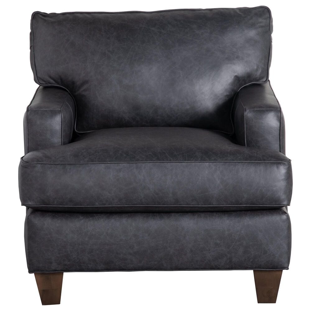 Craftmaster Furniture Corp Stationary Leather Chair and Ottoman Set in Dark Gray, , large