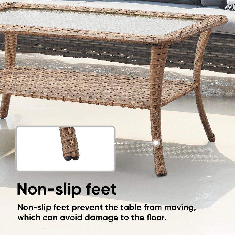 Sunwell Garden Outdoor Coffee Table with Shelf in Yellow, , large