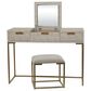 Maple and Jade Vanity Stool and Hidden Mirror in Light Gray and Gold, , large