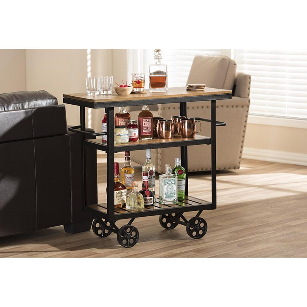 Baxton Studio Kennedy Mobile Serving Cart in Antique Black and Brown, , large
