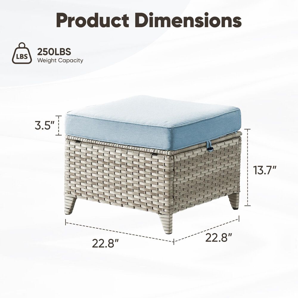 Sunwell Garden Outdoor Ottoman with Grayish White Rattan in Baby Blue (Set of 2), , large