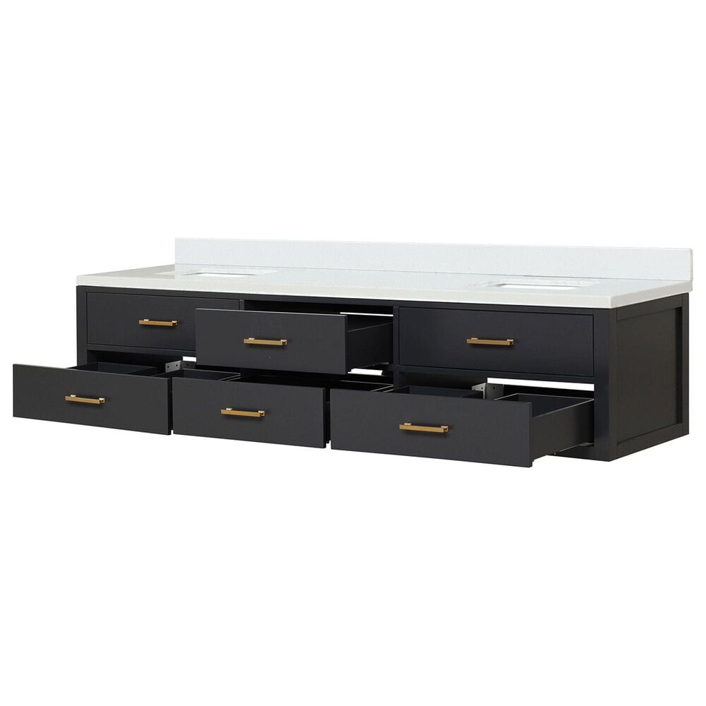 Lexora Home Castor 84&quot; Double Bathroom Vanity in Black with 2 cm White Quartz Top and Rectangular Sinks, , large