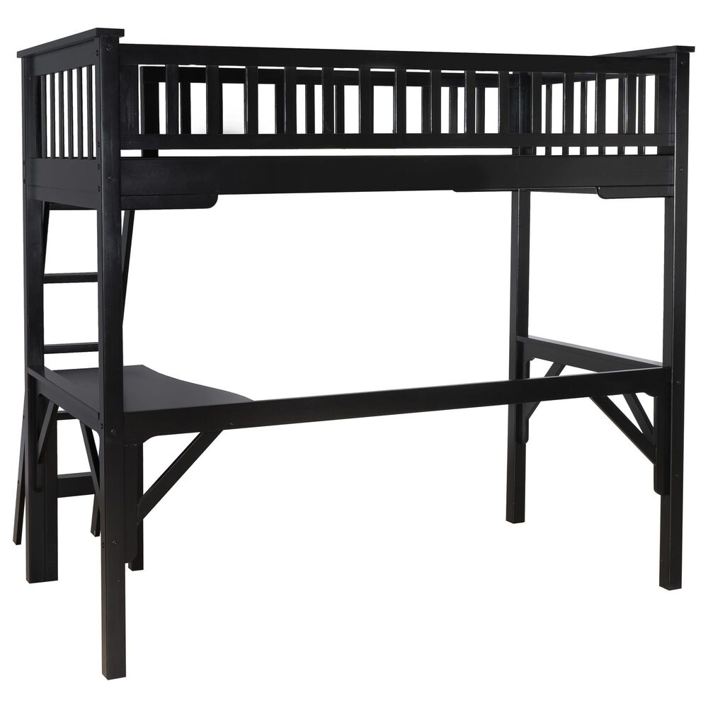 Linon Home Decor Levi Twin Workstation Loft Bed with Desk in Black, , large