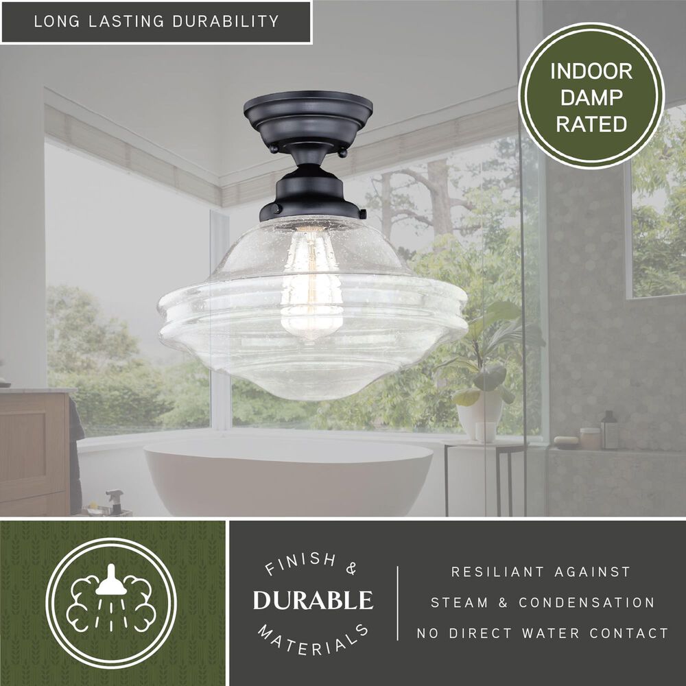 Vaxcel Huntley 12" 1-Light Semi Flush Mount with Clear Glass Shade in Oil Rubbed Bronze, , large