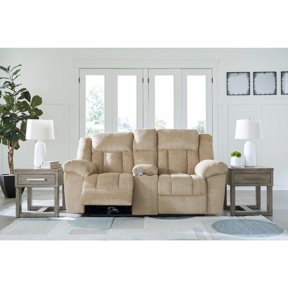 Ashley Tip-Off Power Reclining Loveseat with Adjustable Headrest in Wheat, , large
