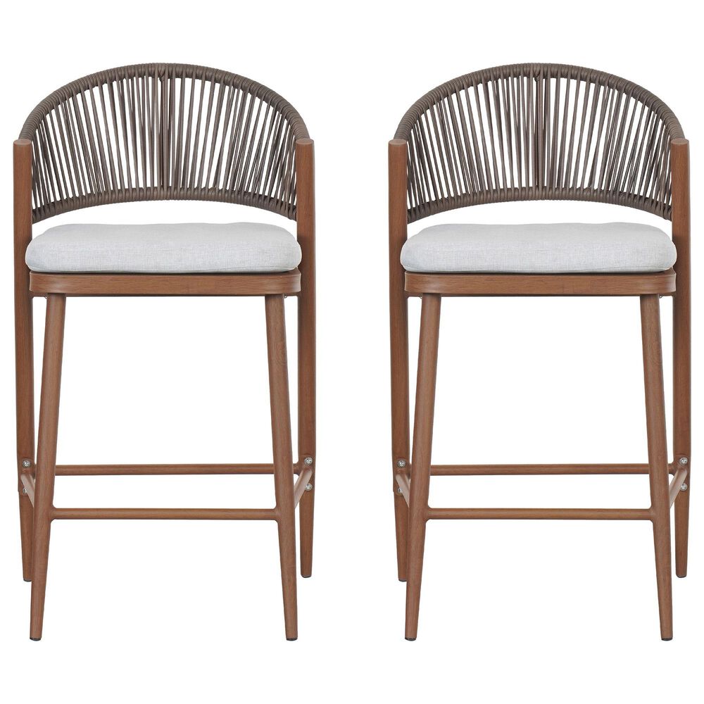 Hearth and Haven 26" Outdoor Counter Stool with Teak Frame in Light Gray (Set of 2), , large