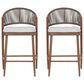Hearth and Haven 26" Outdoor Counter Stool with Teak Frame in Light Gray (Set of 2), , large