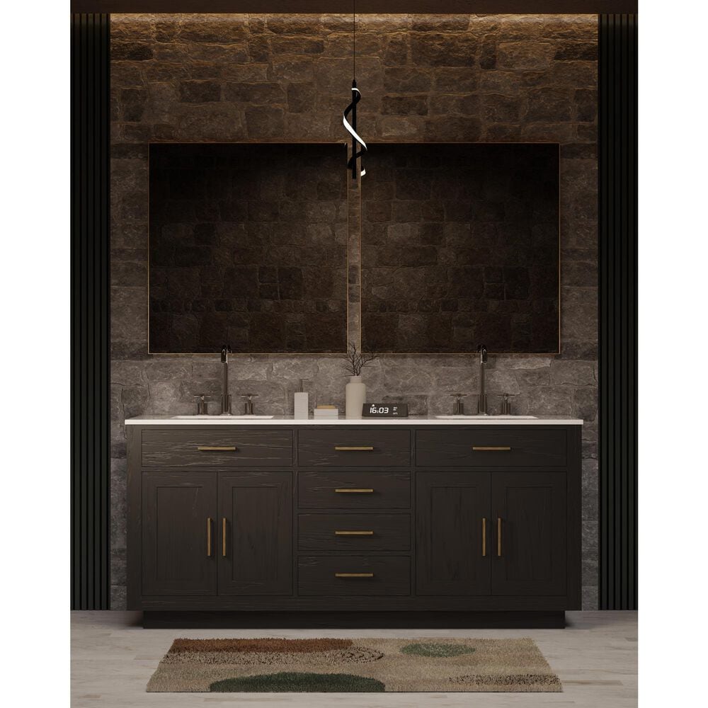 Lexora Home Abbey 72&quot; Double Bathroom Vanity in Black Oak with 2 cm White Cultured Marble Top and Rectangular Sinks, , large