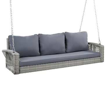 Hearth and Haven Go Outdoor 3-Seater PE Rattan Wicker Porch Swing Bench in Gray, , large