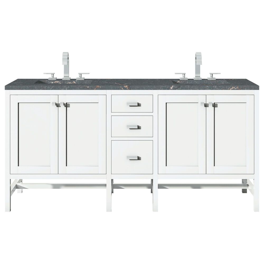 James Martin Vanities Addison 72" Double Bathroom Vanity in Glossy White with 3 cm Parisien Bleu Quartz Top and Rectangular Sinks, , large