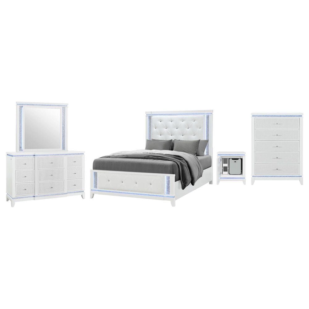 Global Furniture USA Alina 5-Piece Full Upholstered Panel Bedroom Set in White, , large