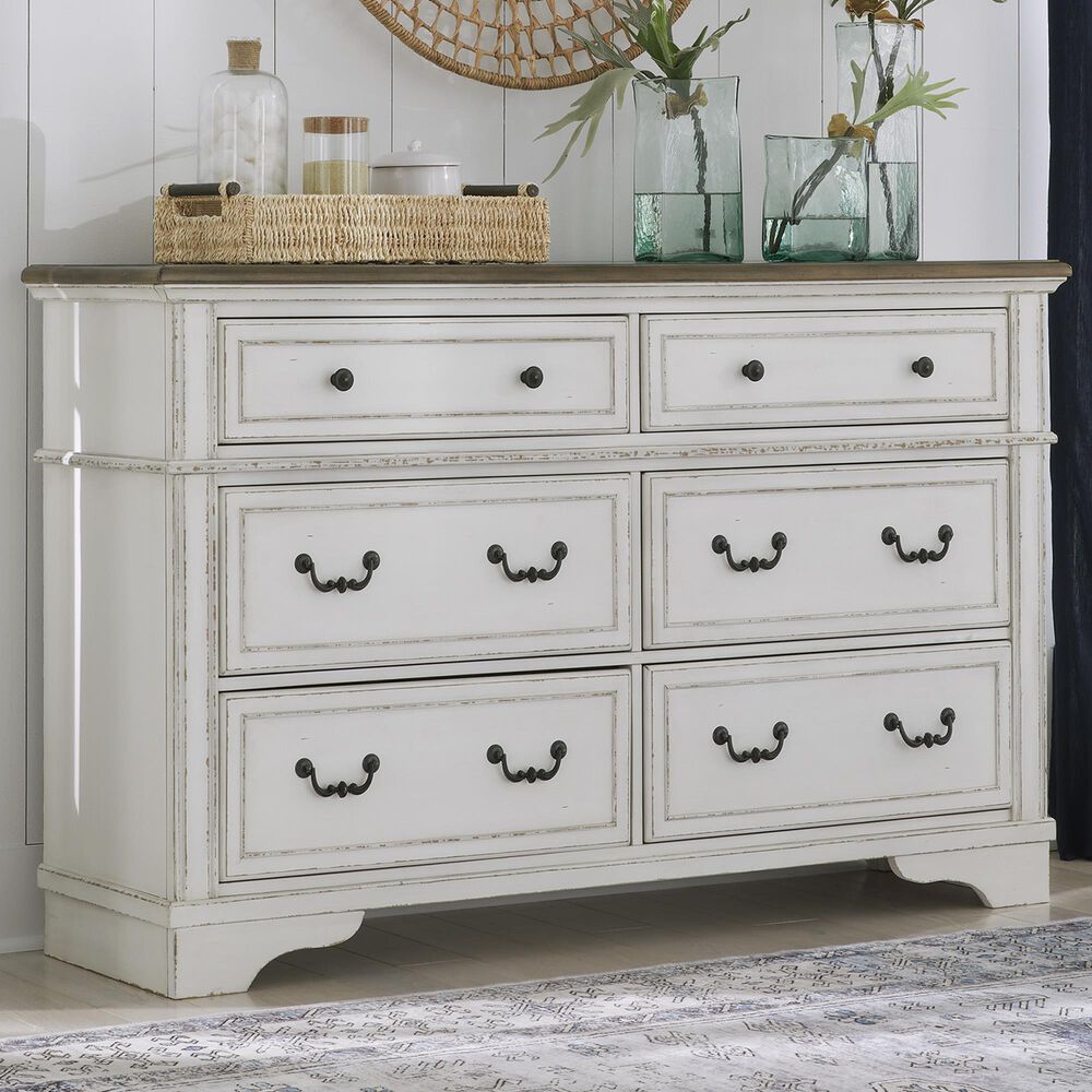 Ashley Blendon 6-Drawer Dresser in Chipped White and Brown, , large