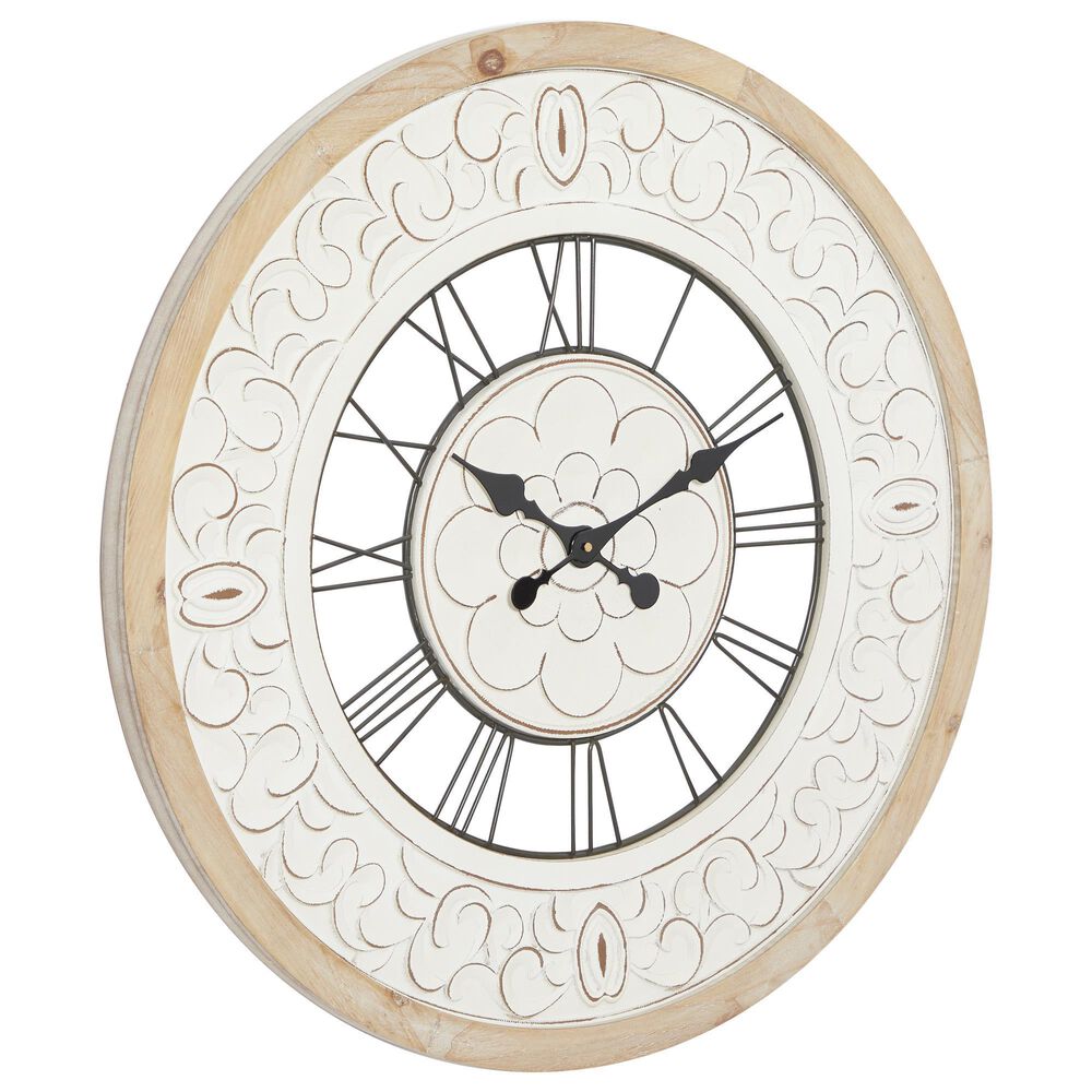 Maple and Jade 32&quot; Wall Clock in Light Brown and White, , large
