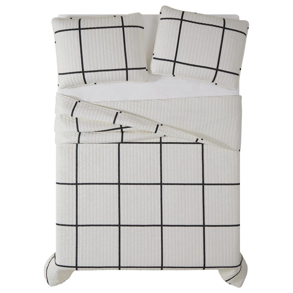 Pem America Truly Soft Windowpane 2-Piece Twin XL Quilt Set in Ivory and Black, , large