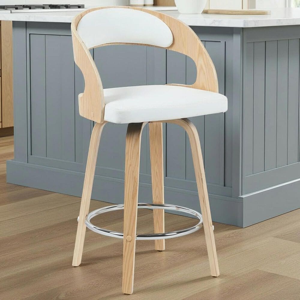 Armen Living Shelly Swivel Counter Height Stool in Oak, , large