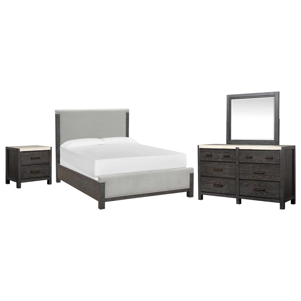 Nicolette Home Plum Creek 4 Piece Queen Upholstered Panel Bedroom Set in Ravenwood Black, , large