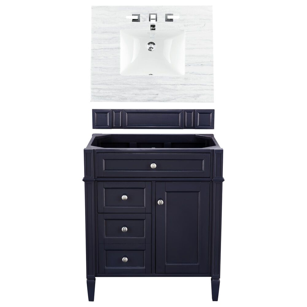James Martin Vanities Brittany 30" Single Bathroom Vanity in Victory Blue with 3 cm Arctic Fall Solid Surface Top and Rectangle Sink, , large