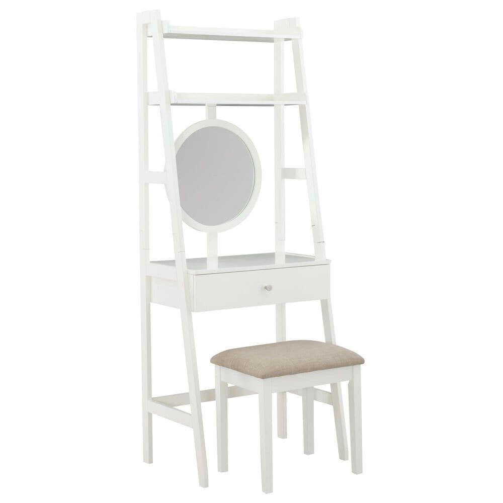 Linden Boulevard Leaning Vanity with Stool in White, , large