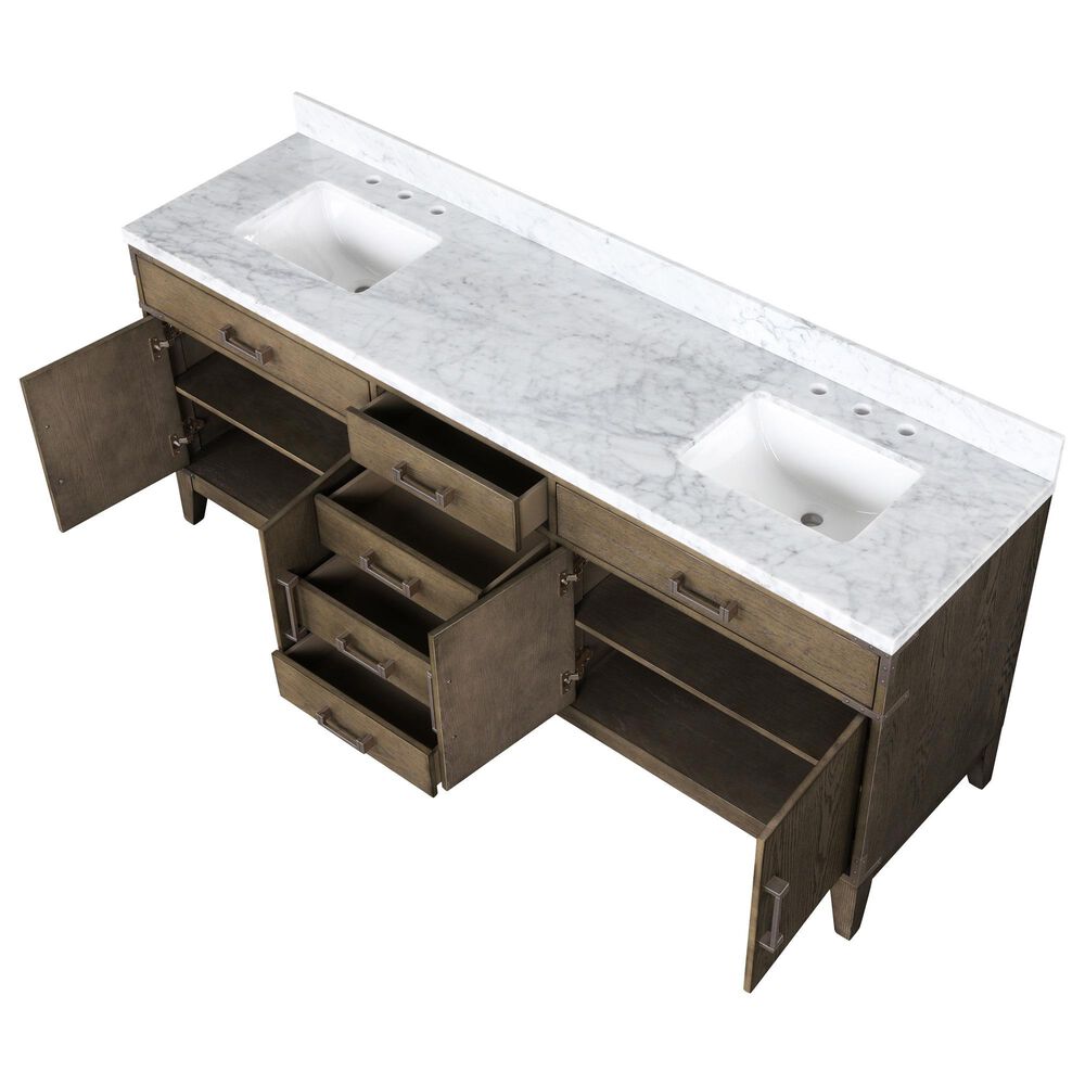 Lexora Home Laurel 80&quot; Double Bathroom Vanity in Grey Oak with White Carrara Marble Top and Rectangular Sinks, , large