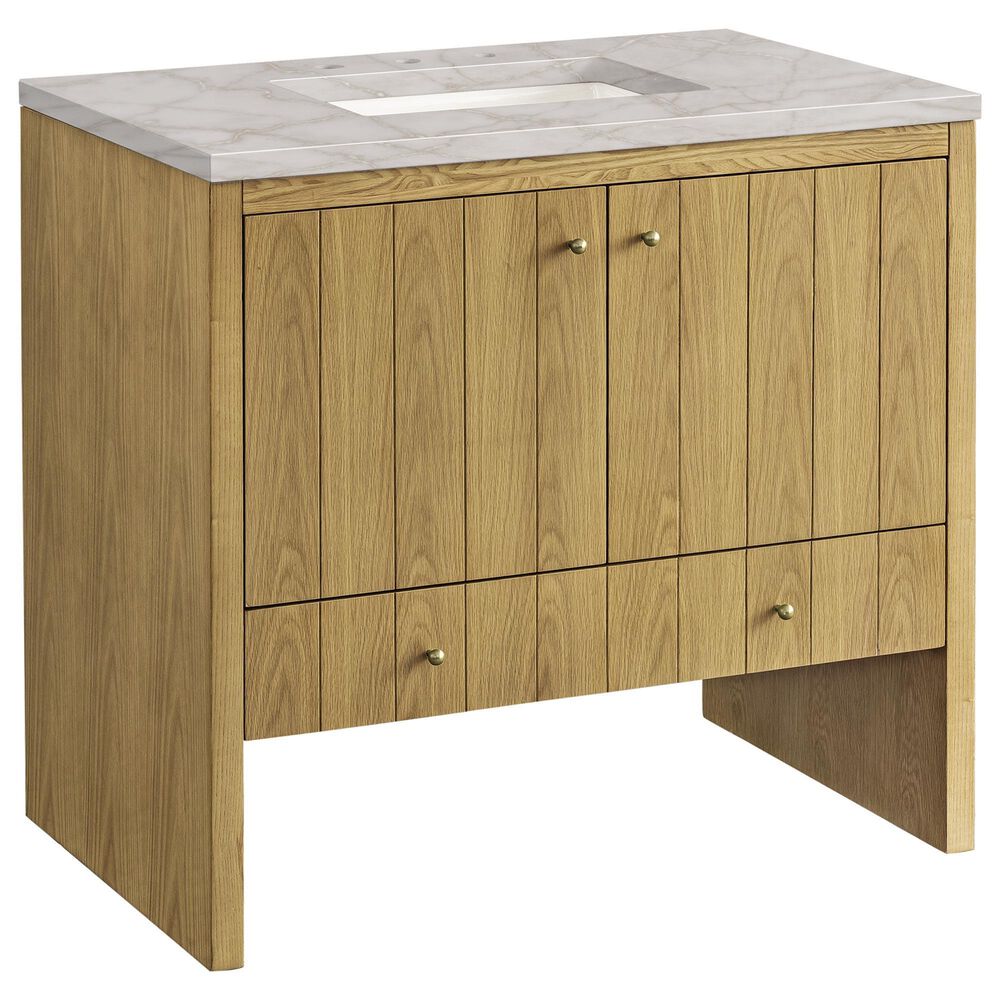 James Martin Vanities Hudson 36" Single Bathroom Vanity in Light Natural Oak with 3 cm Victorian Silver Quartz Top and Rectangular Sink, , large