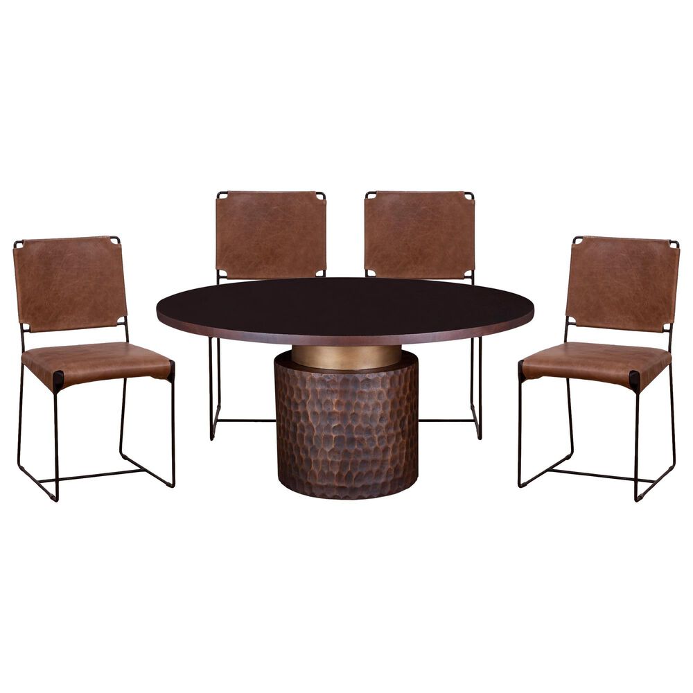 Home Trends & Design Santa Cruz and New York 5-Piece Round Dining Set in Raw Walnut and Antique Gold, , large