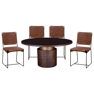 Home Trends & Design Santa Cruz and New York 5-Piece Round Dining Set in Raw Walnut and Antique Gold, , large