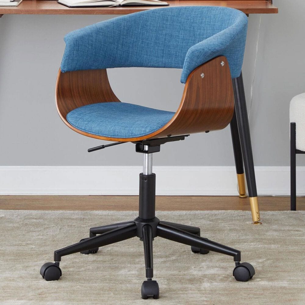 Lumisource Vintage Mod Office Chair with Blue Cushion in Walnut and Black, , large