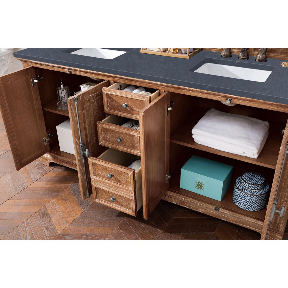 James Martin Vanities Providence 72&quot; Double Bathroom Vanity in Driftwood with 3 cm Charcoal Soapstone Quartz Top and Rectangular Sinks, , large