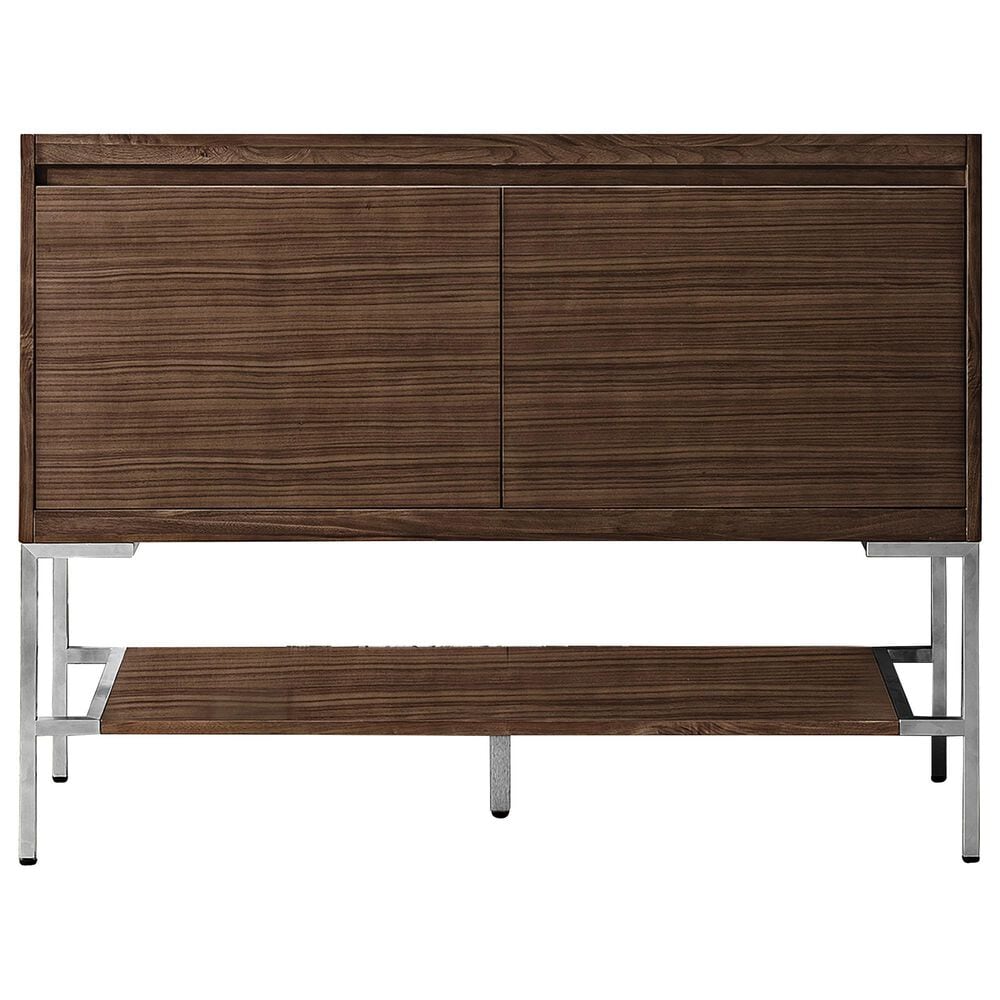 James Martin Vanities Mantova 47.3" Single Bathroom Vanity in Mid-Century Walnut and Brushed Nickel with 1.5 cm Glossy White Composite Stone Top and Rectangular Sink, , large