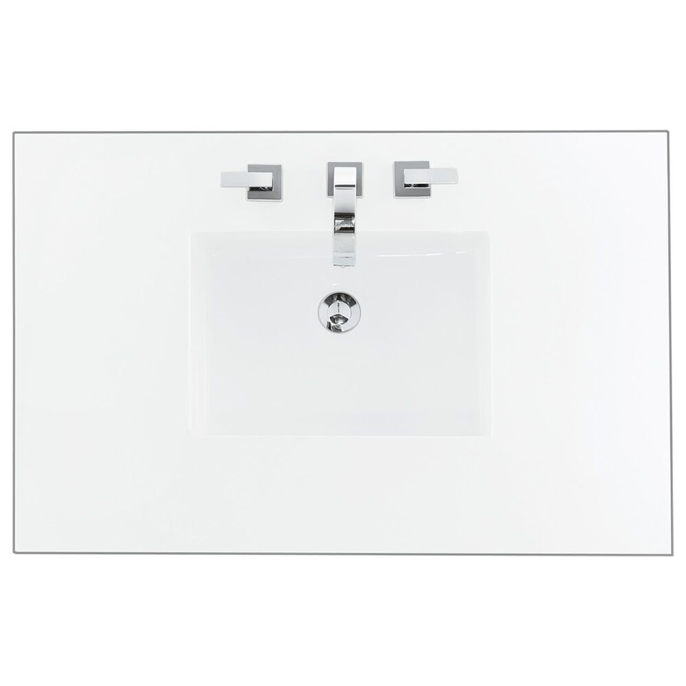 James Martin Vanities Laurent 36" Single Bathroom Vanity in Light Natural Oak with 3 cm White Zeus Quartz Top and Rectangular Sink, , large