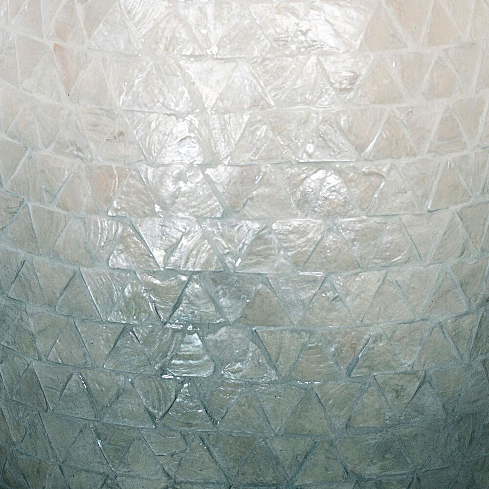 Linon Home Decor Prianna Drum End Table with Ombre Capiz in Blue and White, , large