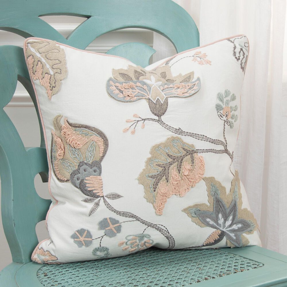 Rizzy Home Floral 20" Poly Filled Pillow in White, , large