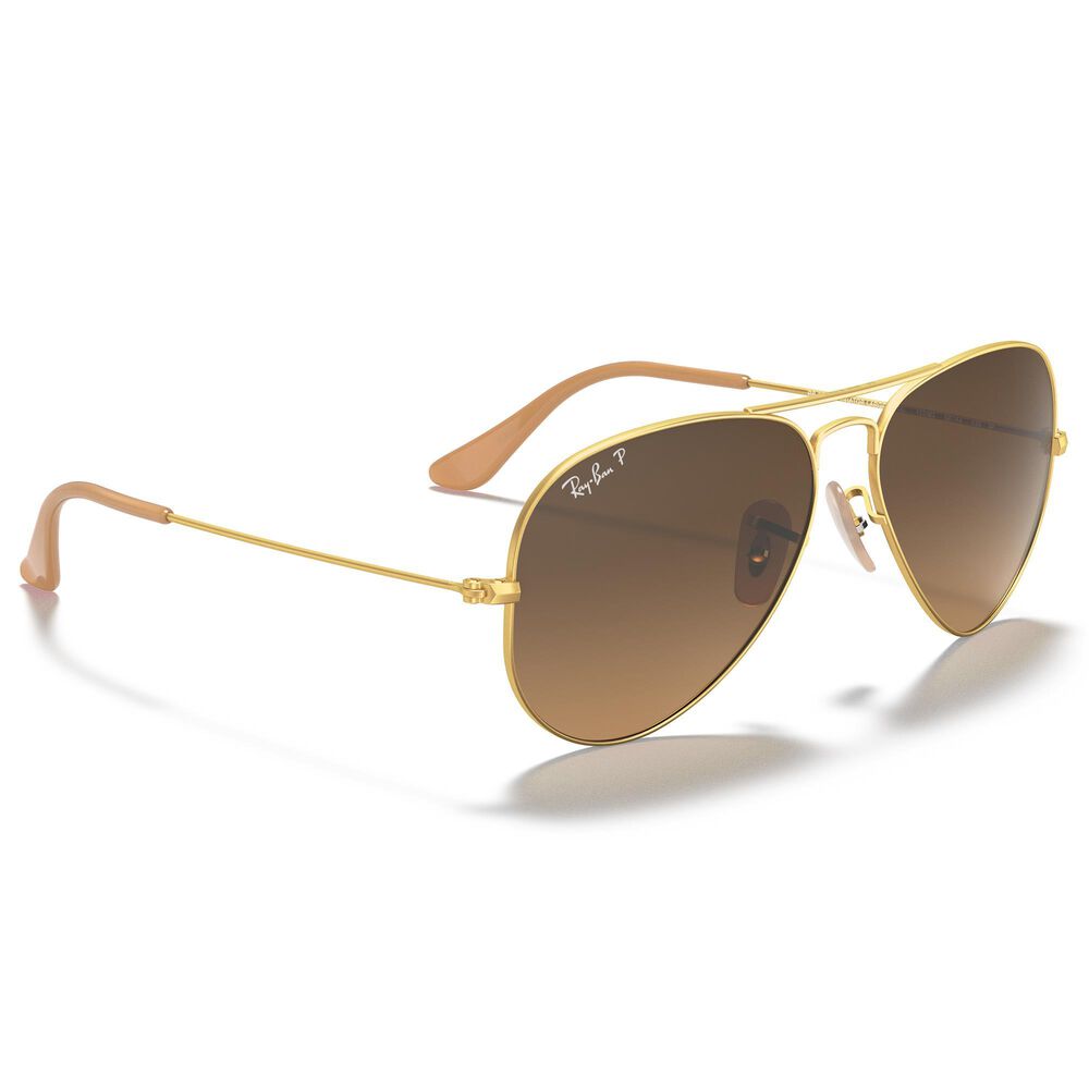 Ray-Ban Aviator Gradient Sunglasses with Brown Polarized Lenses in Matte Gold, , large