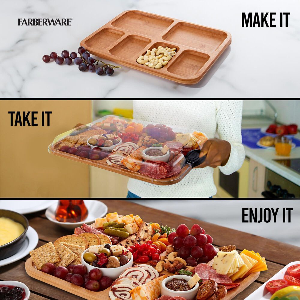 Lifetime Brands Build-a-Board 6-Section Bamboo Cutting Board with Locking Lid in Natural and Clear, , large