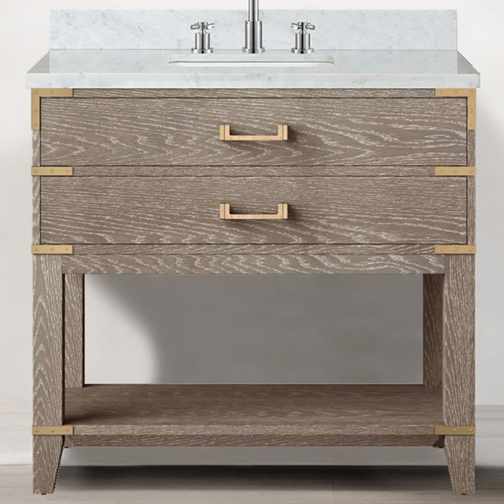 Lexora Home Norwalk 36&quot; Single Bathroom Vanity in Grey Oak with White Carrara Marble Top  and Rectangle Sink, , large