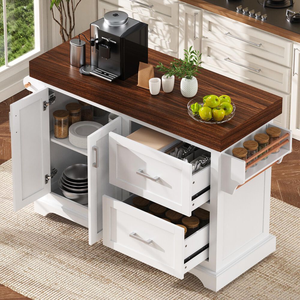 HOMLUX 53" Large Kitchen Island with 3.5" Thick Desktop in White, , large