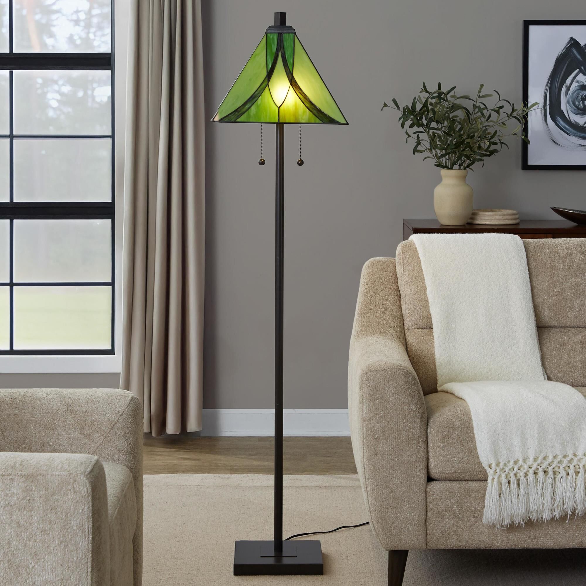 LumiSource Ren Floor Lamp with Green Glass Shade in Oil Rubbed Bronze