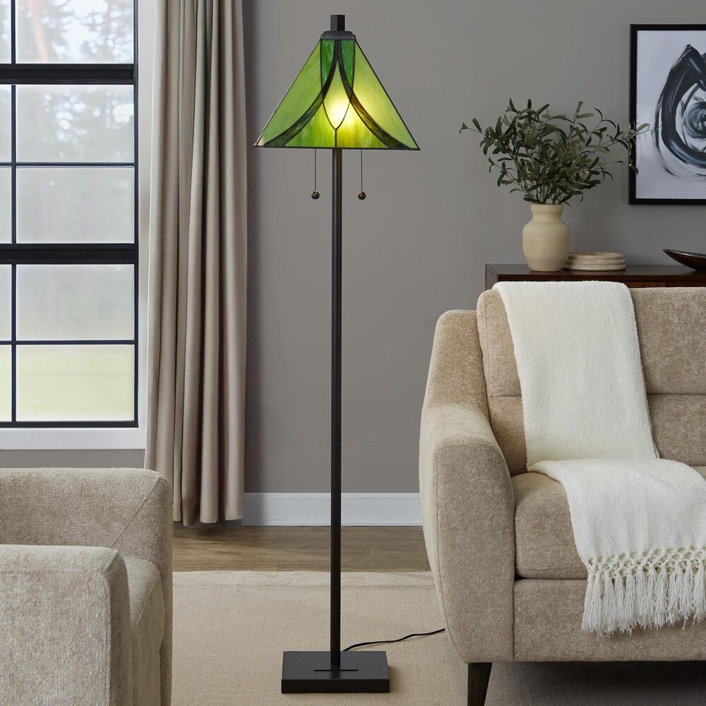 LumiSource Ren Floor Lamp with Green Glass Shade in Oil Rubbed Bronze, , large