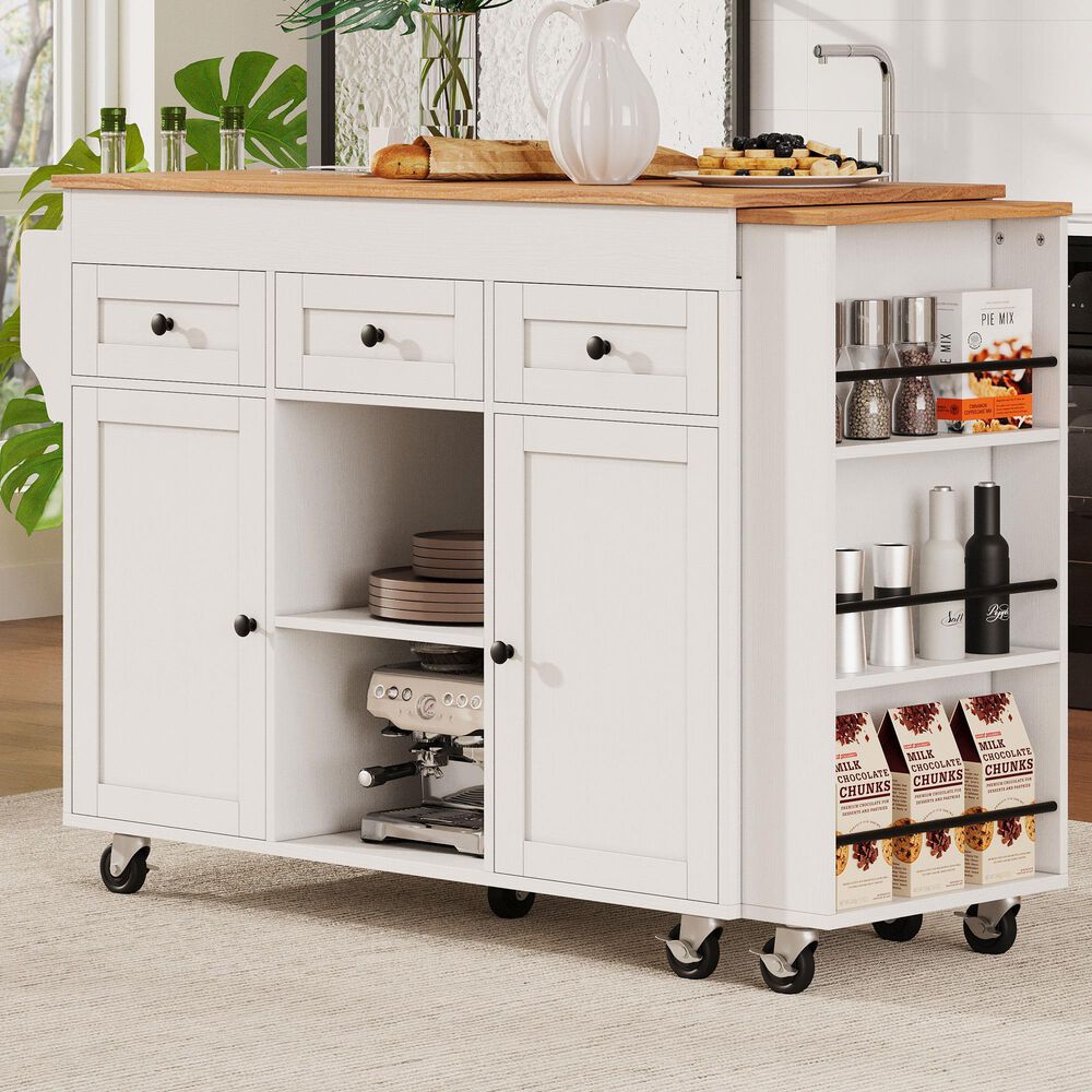 HOMLUX 86" Kitchen Island with Extendable Dining Table in White, , large