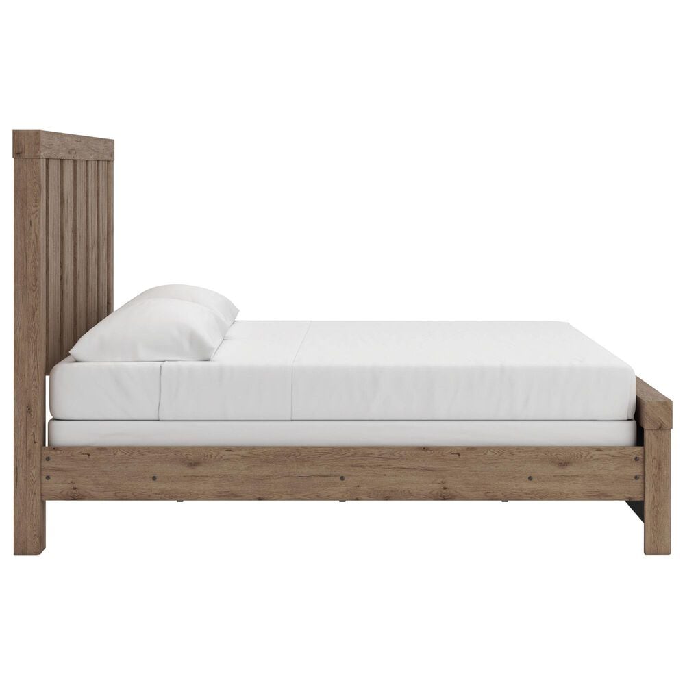 Ashley Oliandon King Panel Bed Dresser Chest and 2 Nightstands in Light Brown, , large