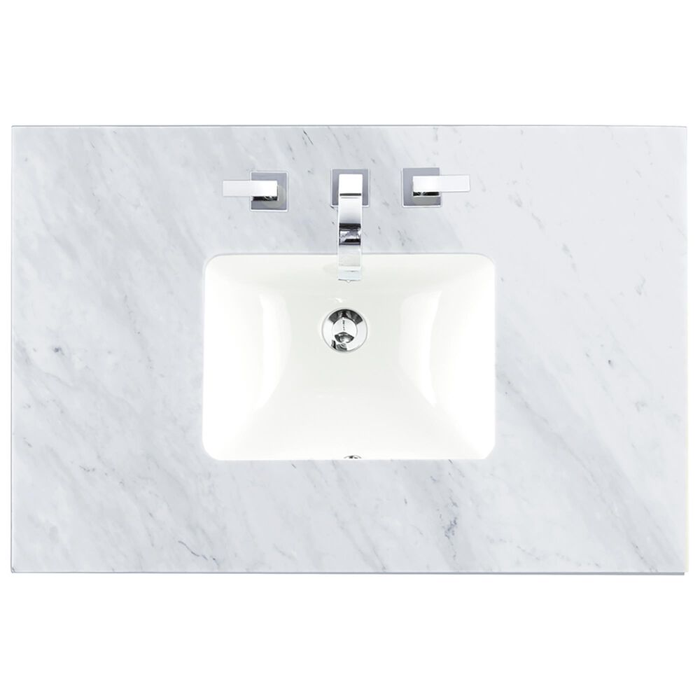 James Martin Vanities Chicago 36&quot; Single Bathroom Vanity in Glossy White with 3 cm Carrara White Marble Top and Rectangular Sink, , large