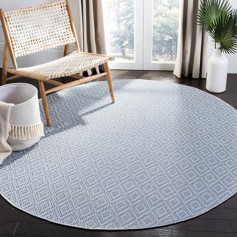 Safavieh Bermuda Geometric 5&#39; Round Light Blue and Cream Indoor/Outdoor Area Performance Rug, , large