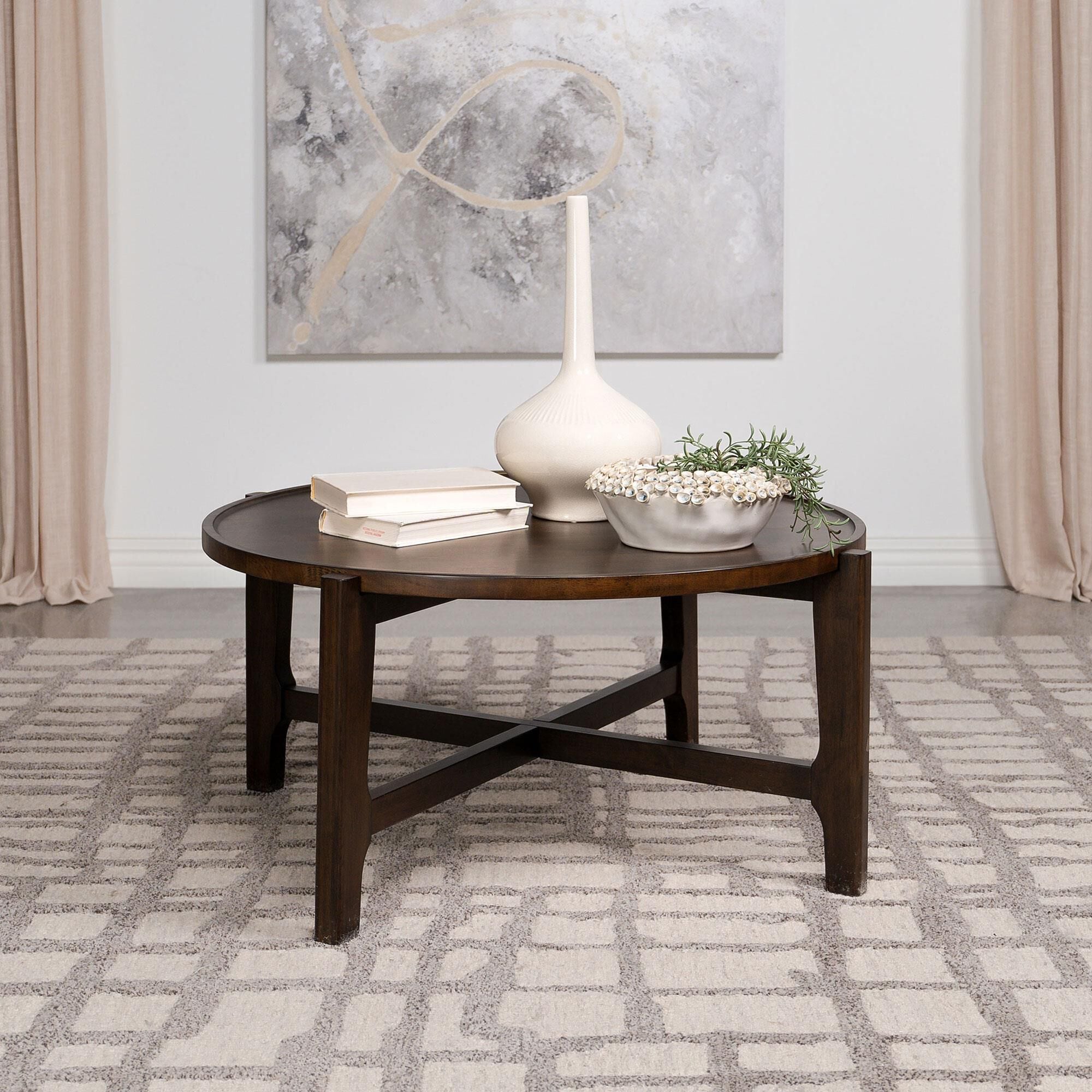 Round coffee table dark brown sales