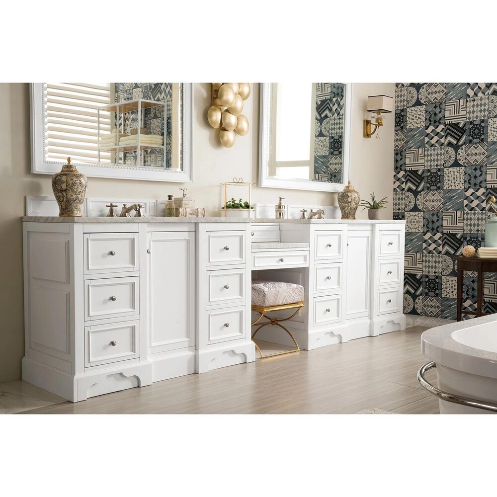 James Martin Vanities De Soto 118&quot; Double Bathroom Vanity in Bright White with 3 cm Carrara White Marble Top, , large