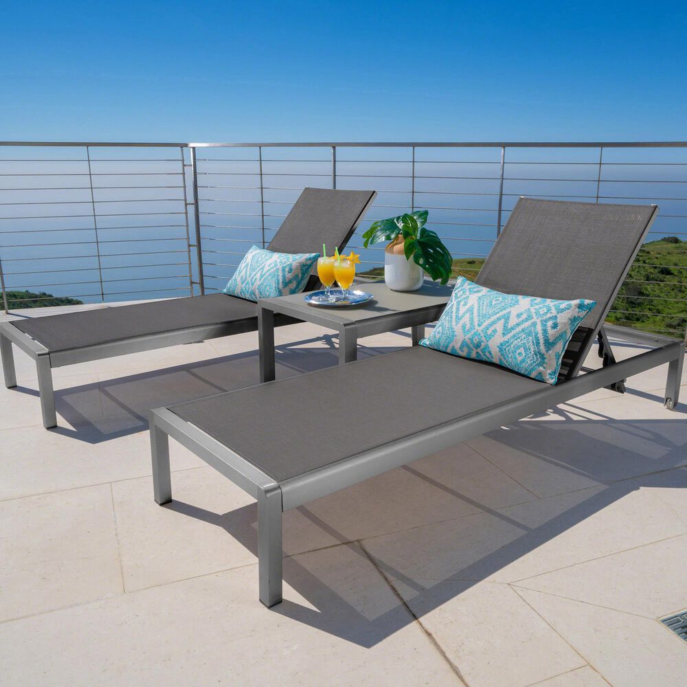 Hearth and Haven Cape Coral Outdoor Chaise Lounge with Adjustable Backrest and Wheels in Gray &#40;Set of 2&#41;, , large