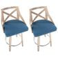 LumiSource Charlotte Swivel Counter Stool with Blue Fabric Upholstery in Whitewashed and Chrome (Set of 2), , large