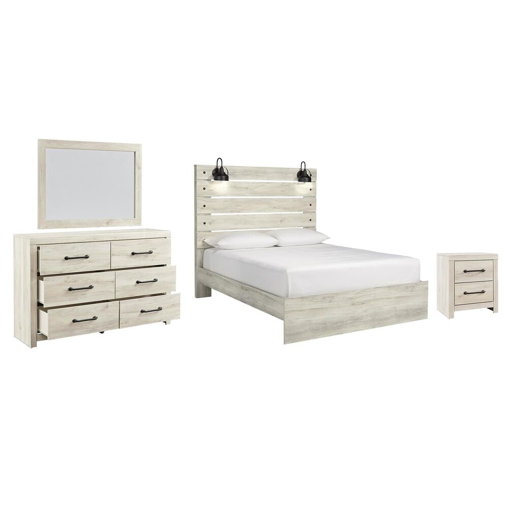 Ashley Cambeck 4 Piece Queen Bed Set in Whitewash with Lighting, , large