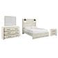 Ashley Cambeck 4 Piece Queen Bed Set in Whitewash with Lighting, , large